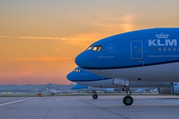 KLM airplane at sunset